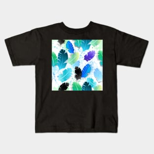 Seamless Pattern with Blue Feathers Kids T-Shirt